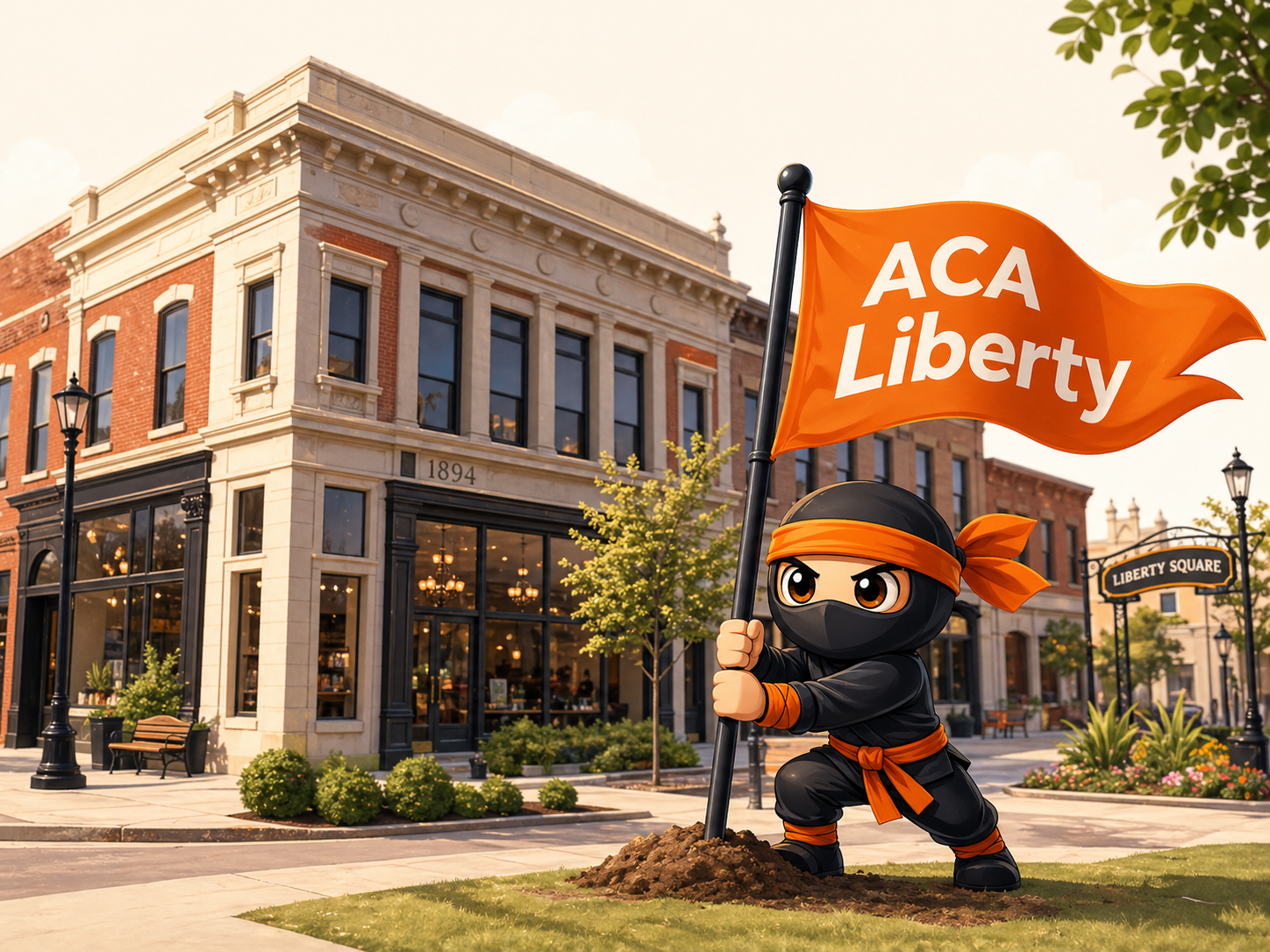ACA Liberty flag planted near the 1894 building on Liberty Square